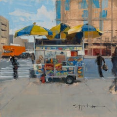 "Estudio de vendedor" (2024) de Stephanie Hartshorn, Pintura original al óleo de paisaje urbano