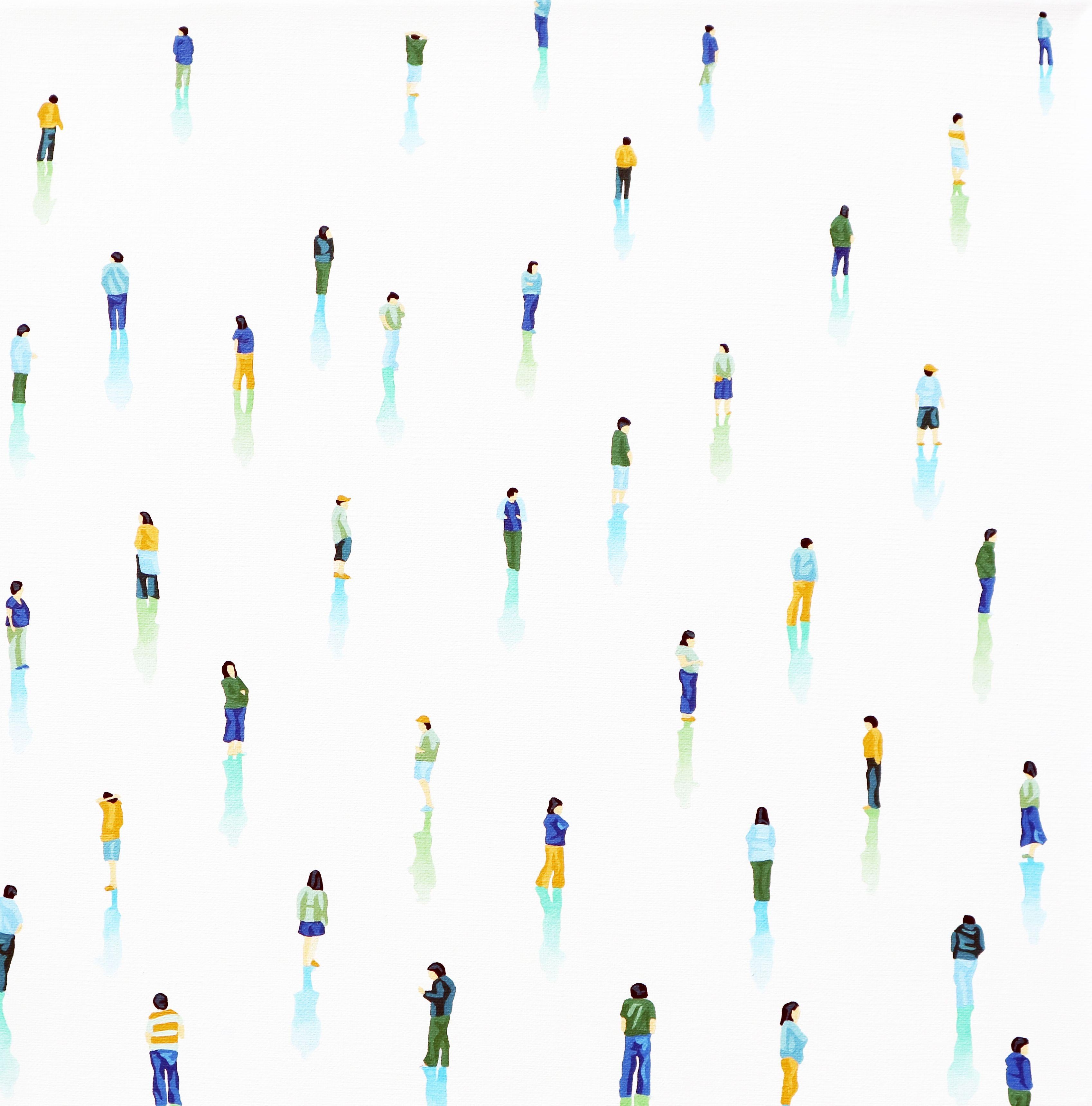In my new series of paintings, I remain faithful to my interest in observing human activities in the metropolitan city life and my fascination in the silhouette of the human figures.    Compared to my previous collection, Still Frames, where figures