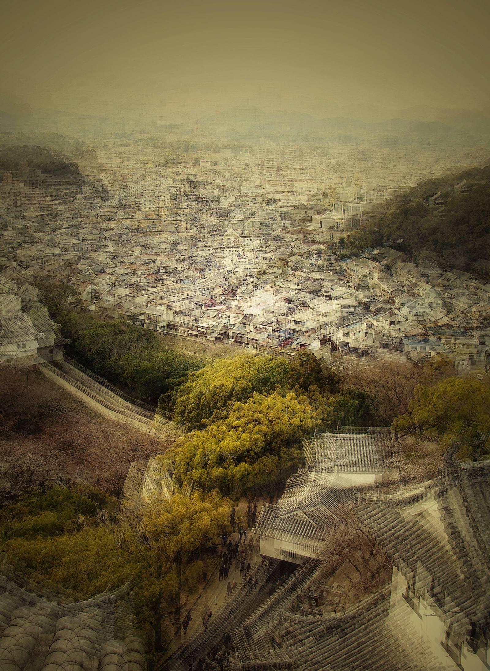Stephanie Jung Landscape Photograph - Himeji View 3- semi abstract urban cityscape photograph