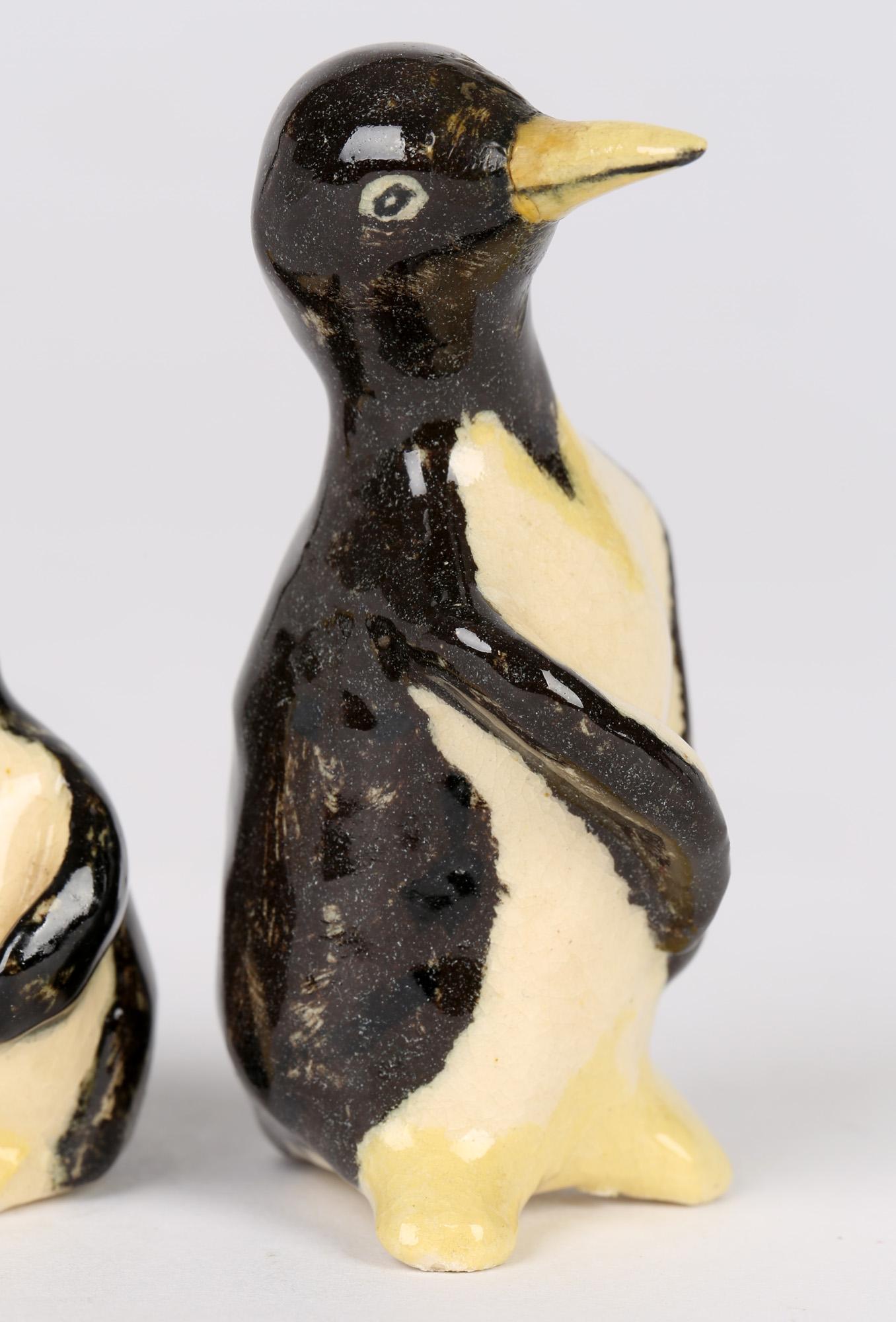 Mid-Century Modern Stephanie Kalan Studio Pottery Two Small Penguin Figures For Sale