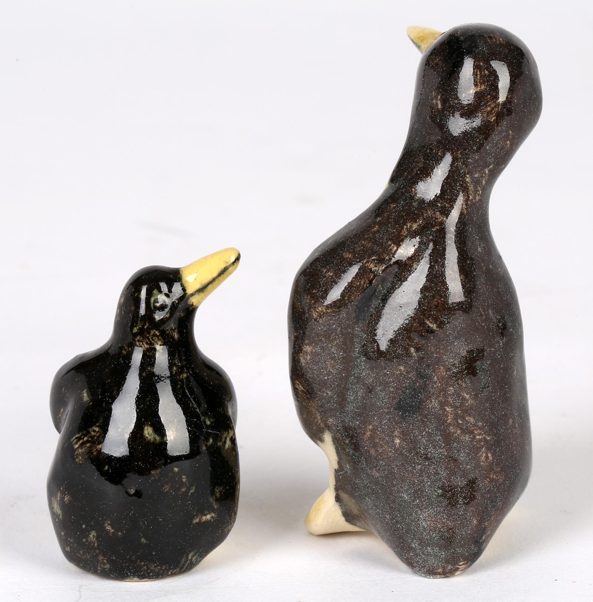 Hand-Crafted Stephanie Kalan Studio Pottery Two Small Penguin Figures For Sale