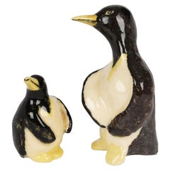 Stephanie Kalan Studio Pottery Two Small Penguin Figures