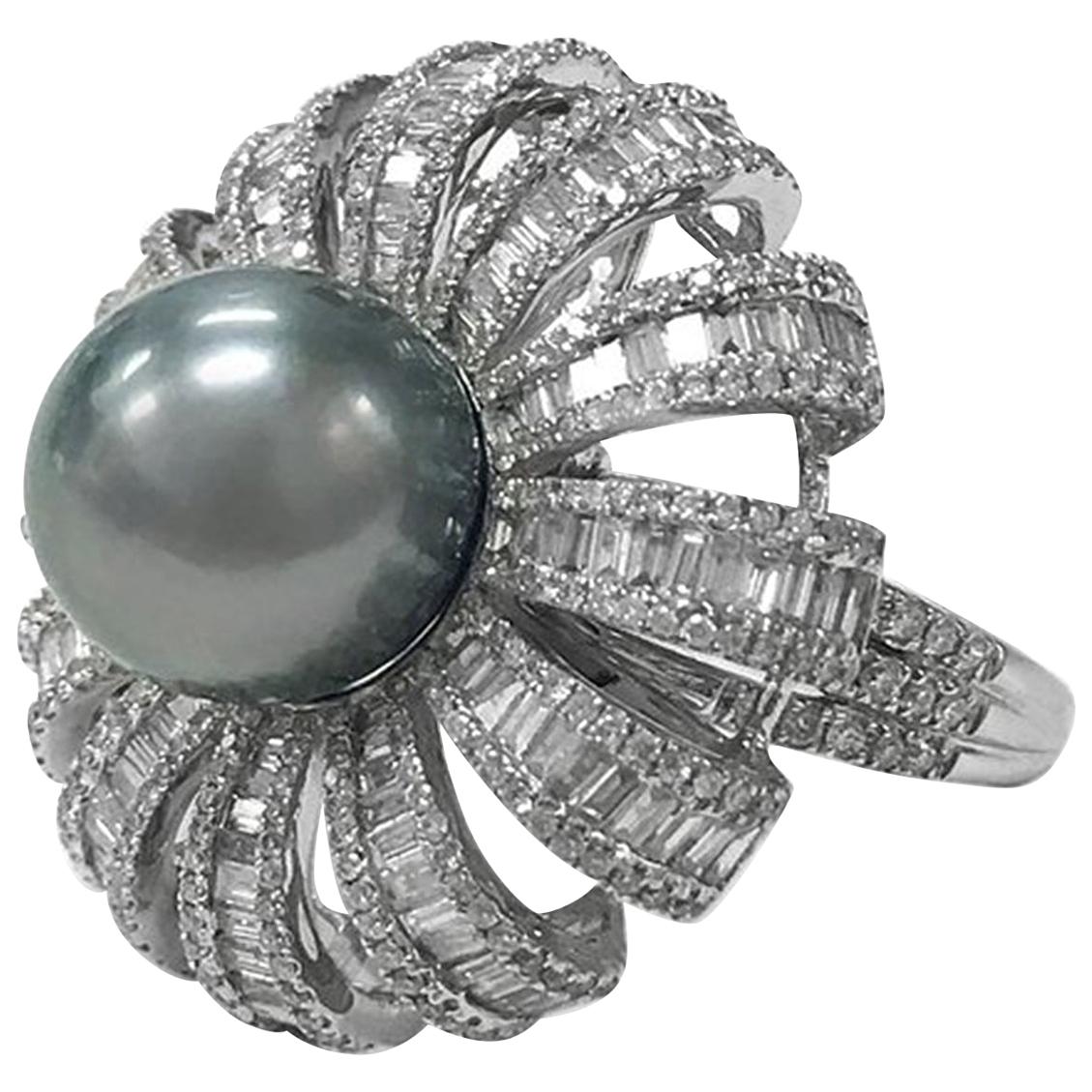 Stephanie Kantis Black Pearl With Diamond Ring For Sale