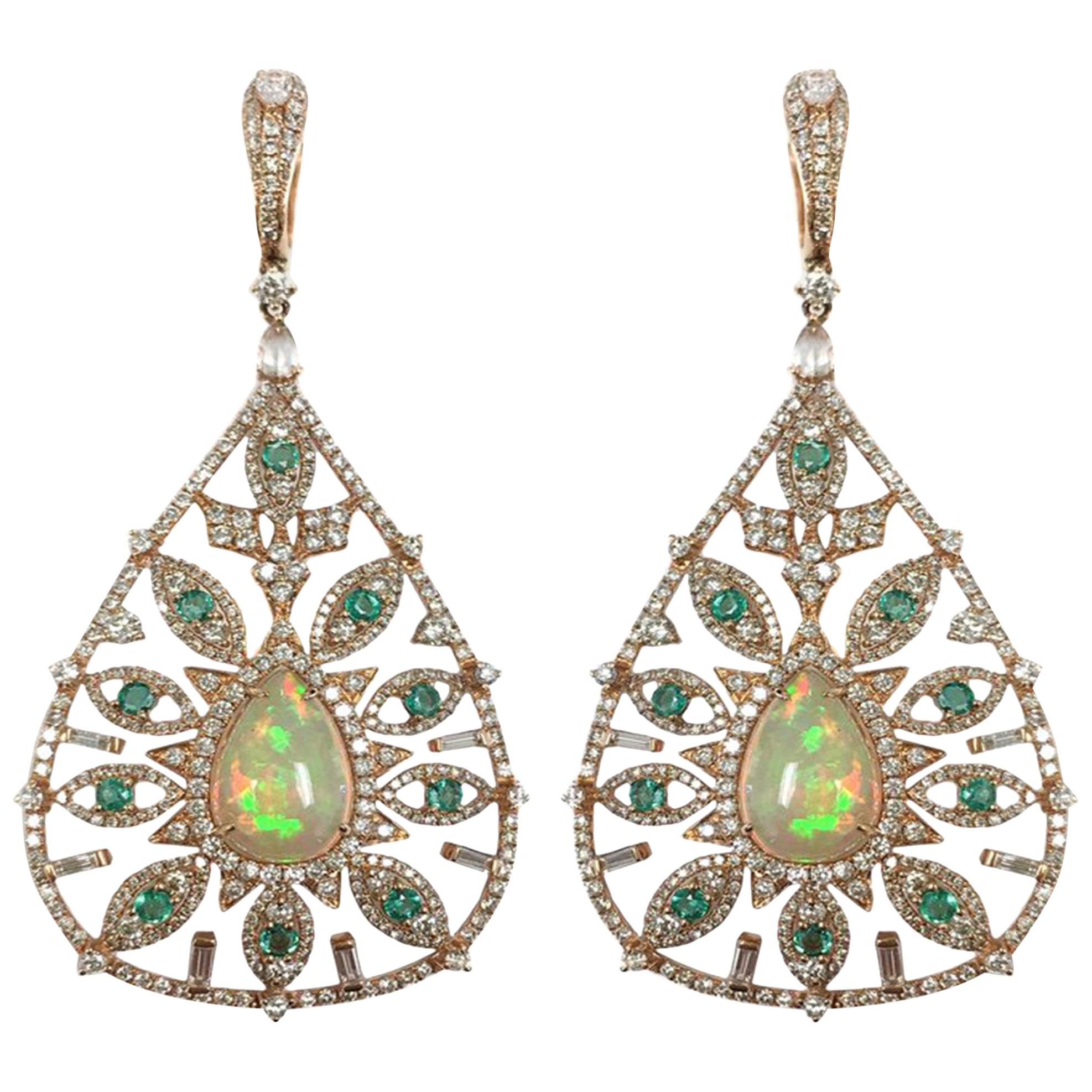Stephanie Kantis Diamond Emerald, Ethiopian Opal Earrings For Sale