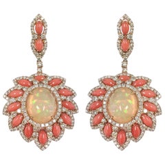 Stephanie Kantis Diamond Ethiopian Opal And Peach Coral Drop Earrings