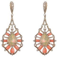 Stephanie Kantis Diamond Ethiopian Opal And Peach Coral Earrings