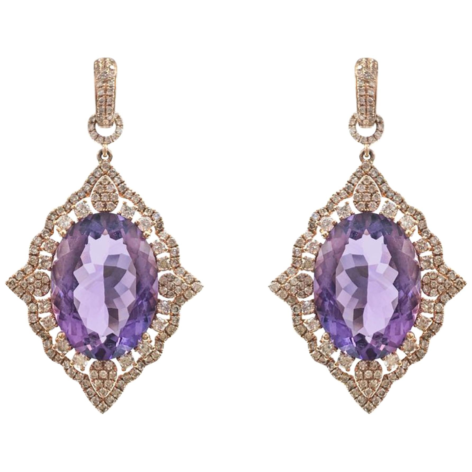Stephanie Kantis Diamond Oval Amethyst Earrings For Sale