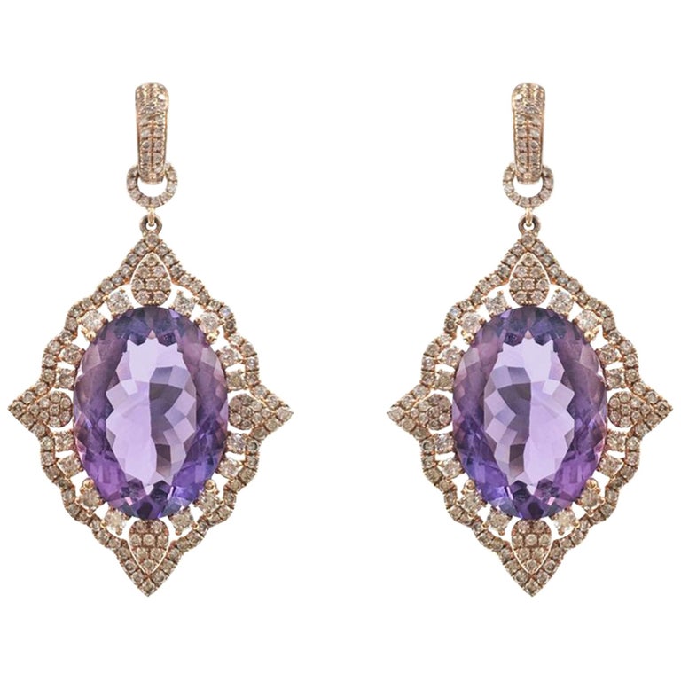 Stephanie Kantis Diamond Oval Amethyst Earrings For Sale at 1stDibs