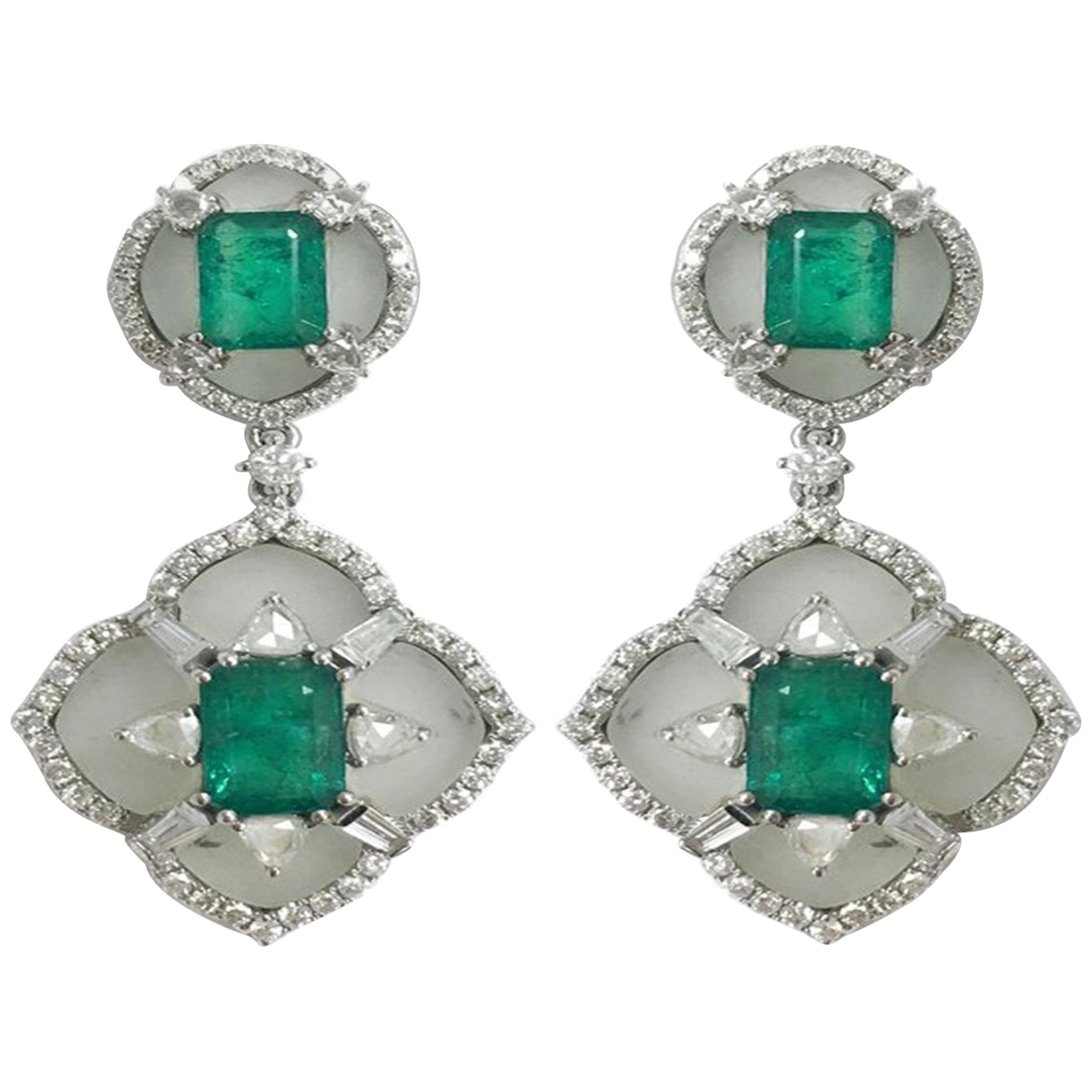 Stephanie Kantis Diamond Set With Emerald And Brazilian Raw Crystal Earrings For Sale