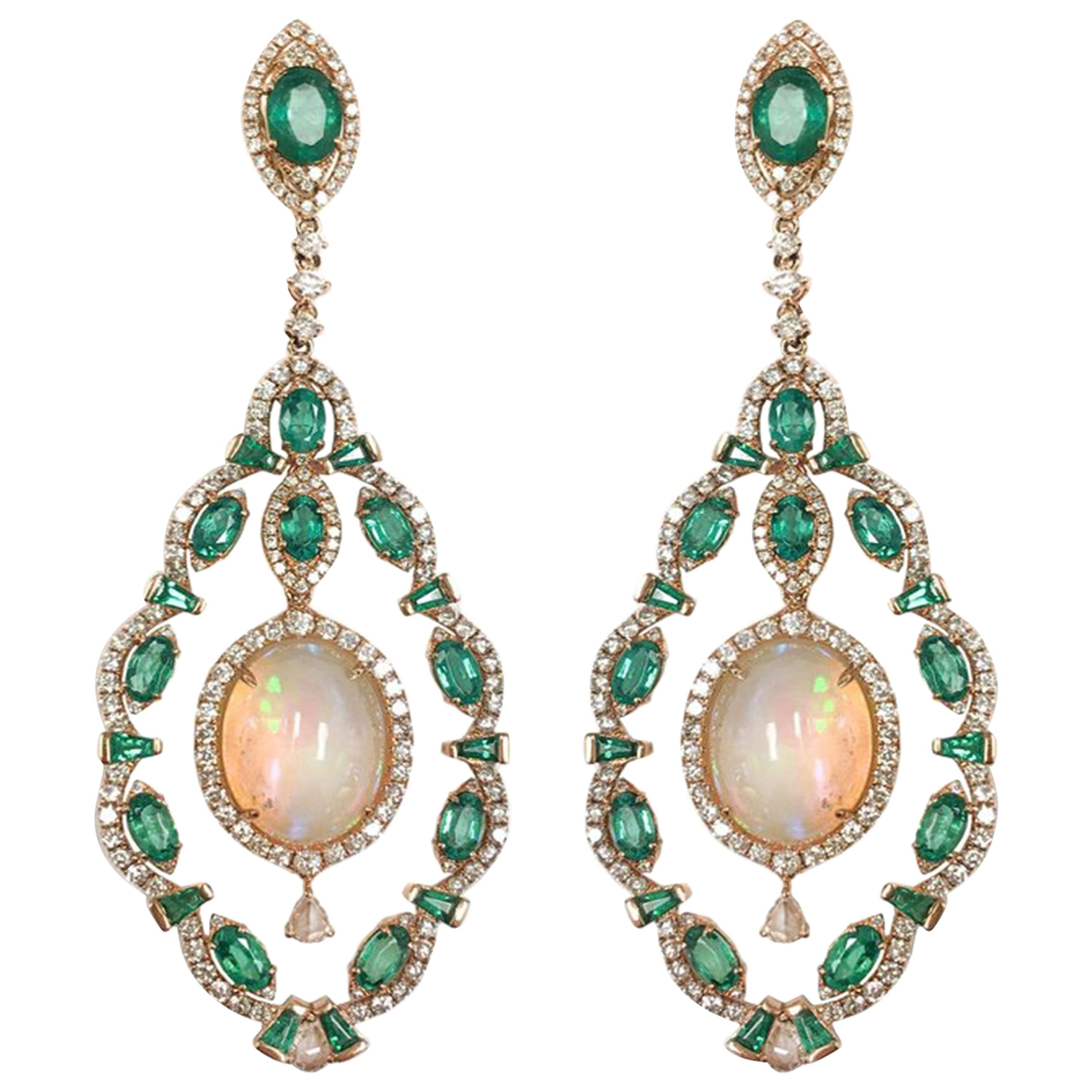 Stephanie Kantis Diamond Set With Emerald And Ethiopian Opal Drop Earrings For Sale