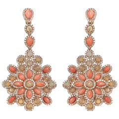 Stephanie Kantis Diamond Set With Ethiopian Opal And Peach Coral Drop Earrings