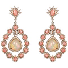 Stephanie Kantis Diamond Set With Ethiopian Opal And Peach Coral Earrings