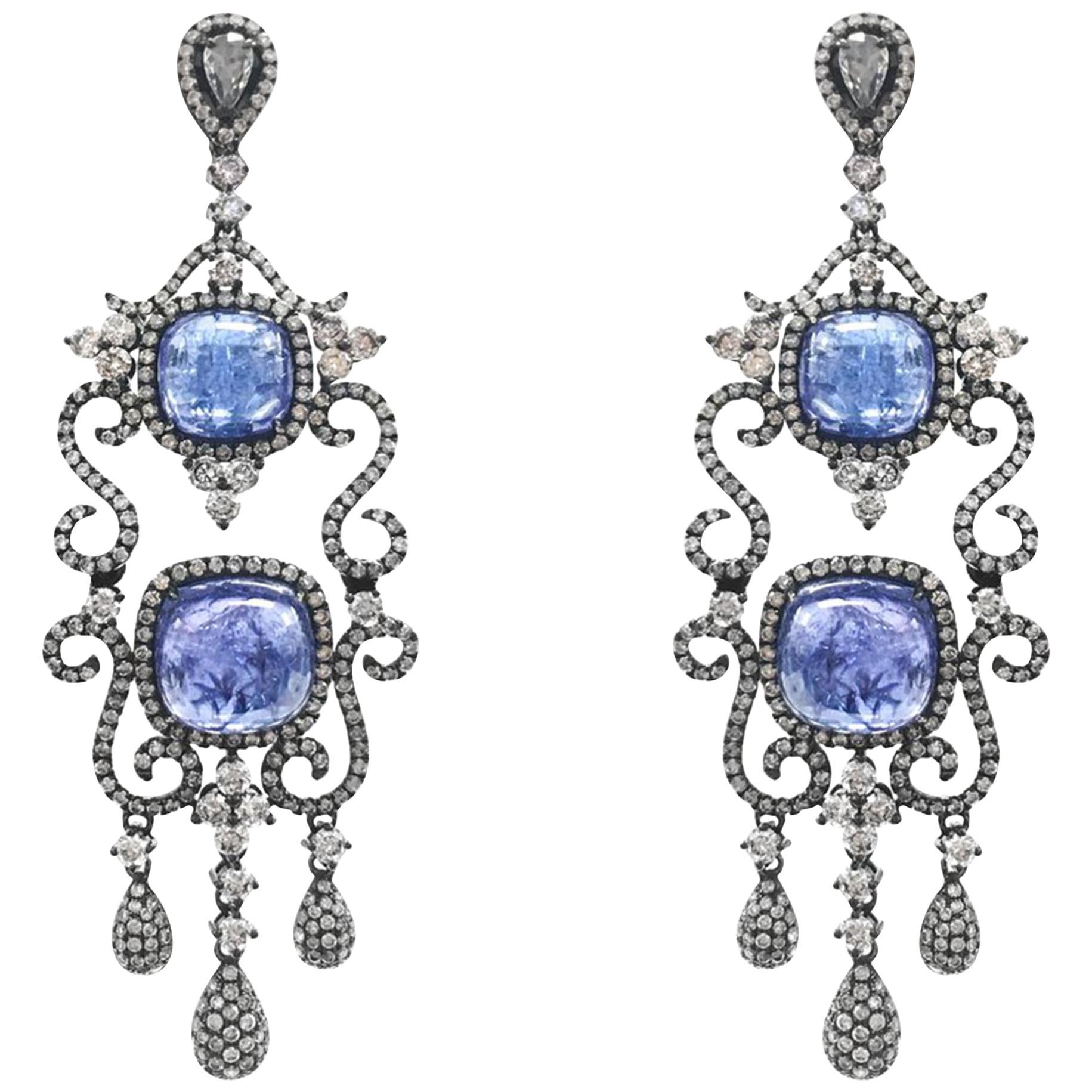 Stephanie Kantis Diamond Tanzanite Drop Earrings For Sale