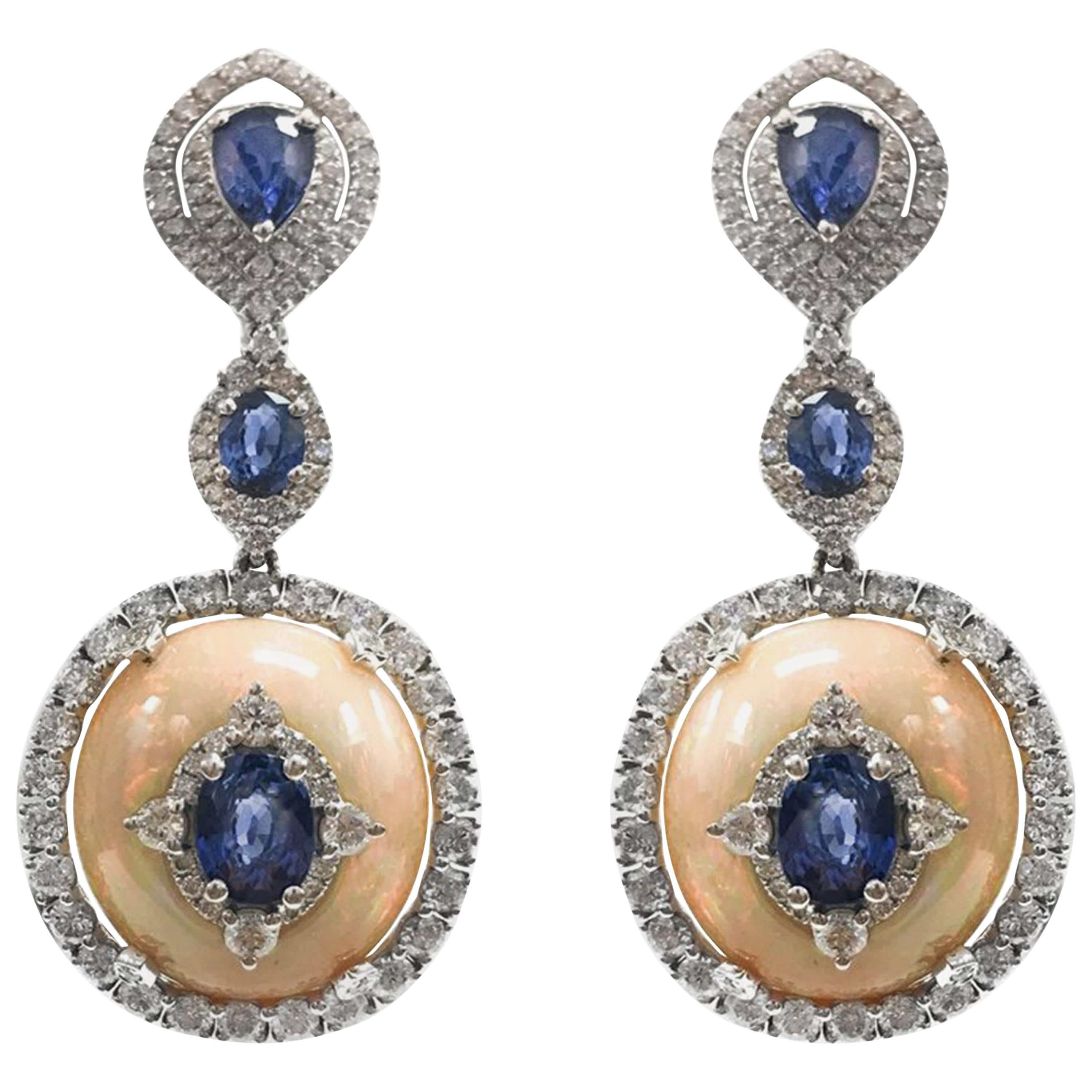 Stephanie Kantis Diamond With Sapphire And Ethiopian Opal Earrings For Sale