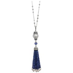 Stephanie Kantis Drop Tassel Diamond Set With Blue Sapphire And Pearl Necklace