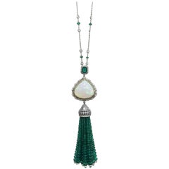 Stephanie Kantis Drop Tassel Diamond With Emerald And Ethiopian Opal Necklace