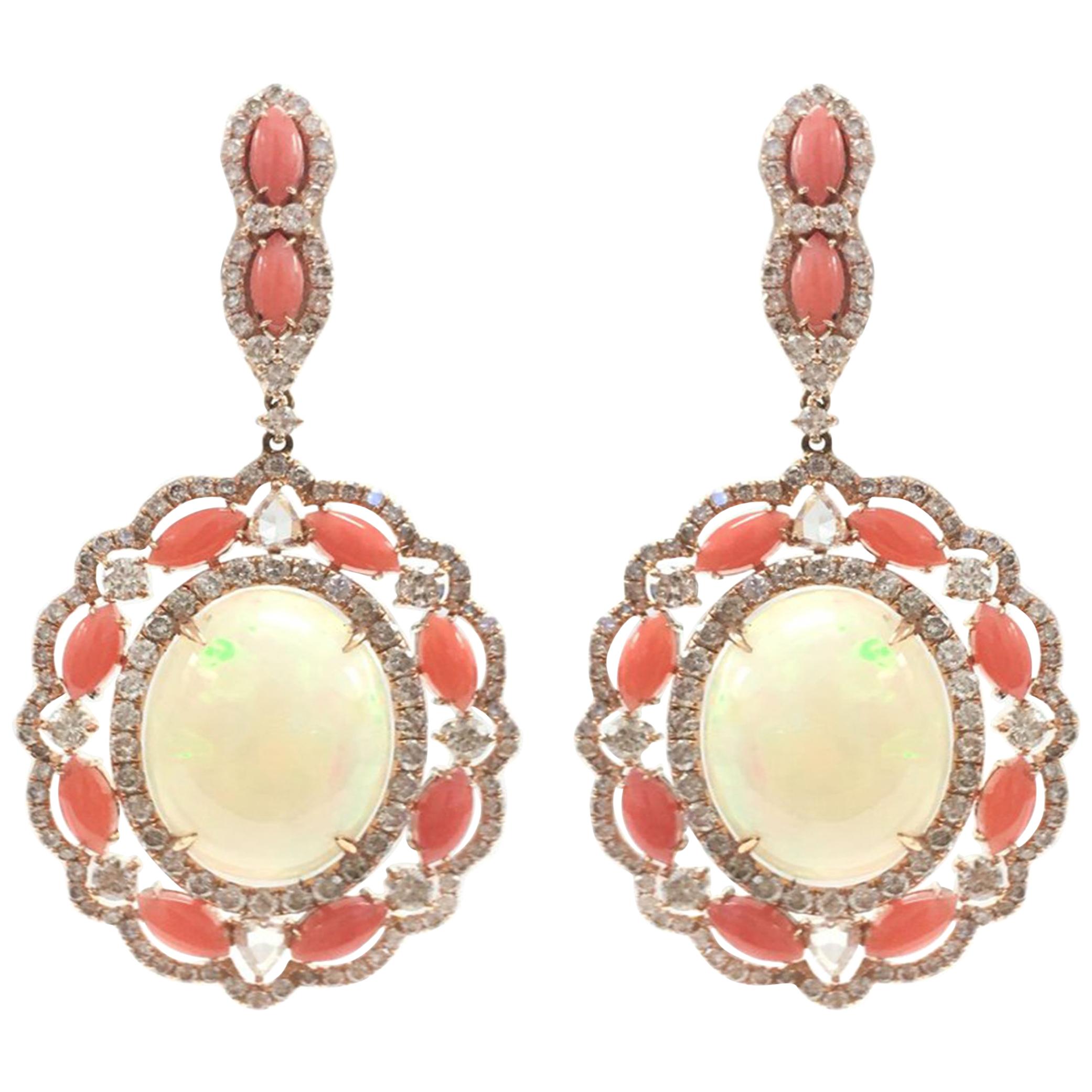 Stephanie Kantis Ethiopian Opal, Peach Coral Diamond Earrings For Sale