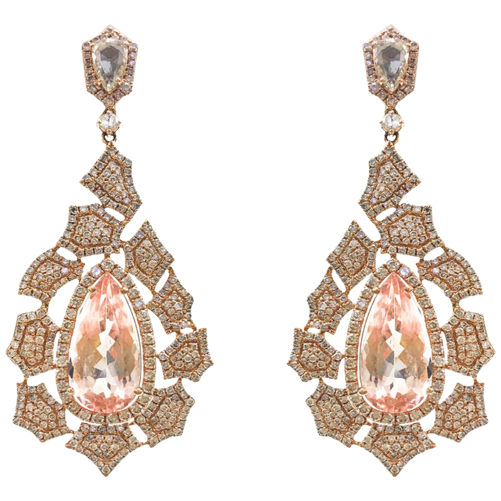 Stephanie Kantis Morganite Diamond Earrings For Sale