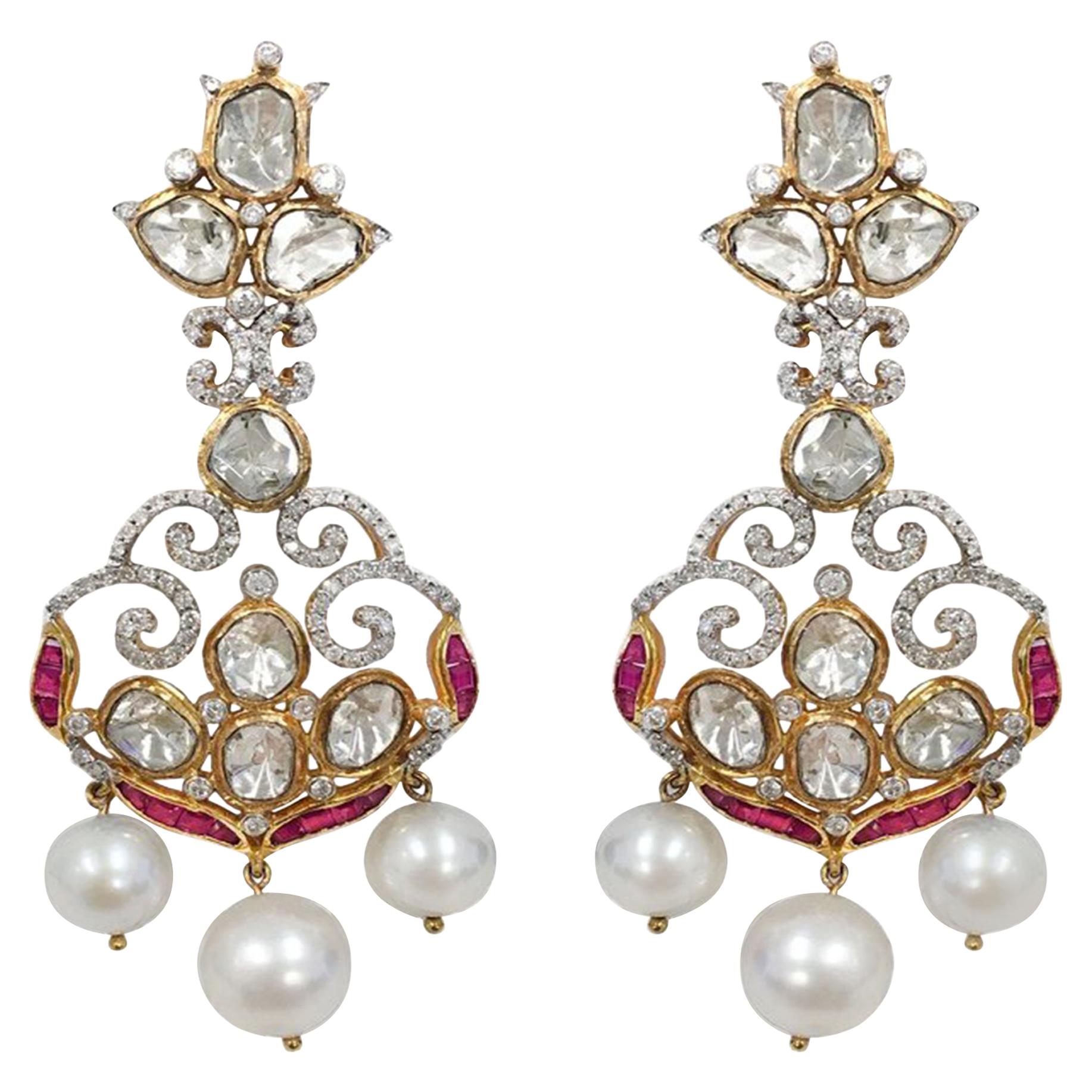 Stephanie Kantis Ruby, Fresh Water Pearl Diamond Earrings For Sale