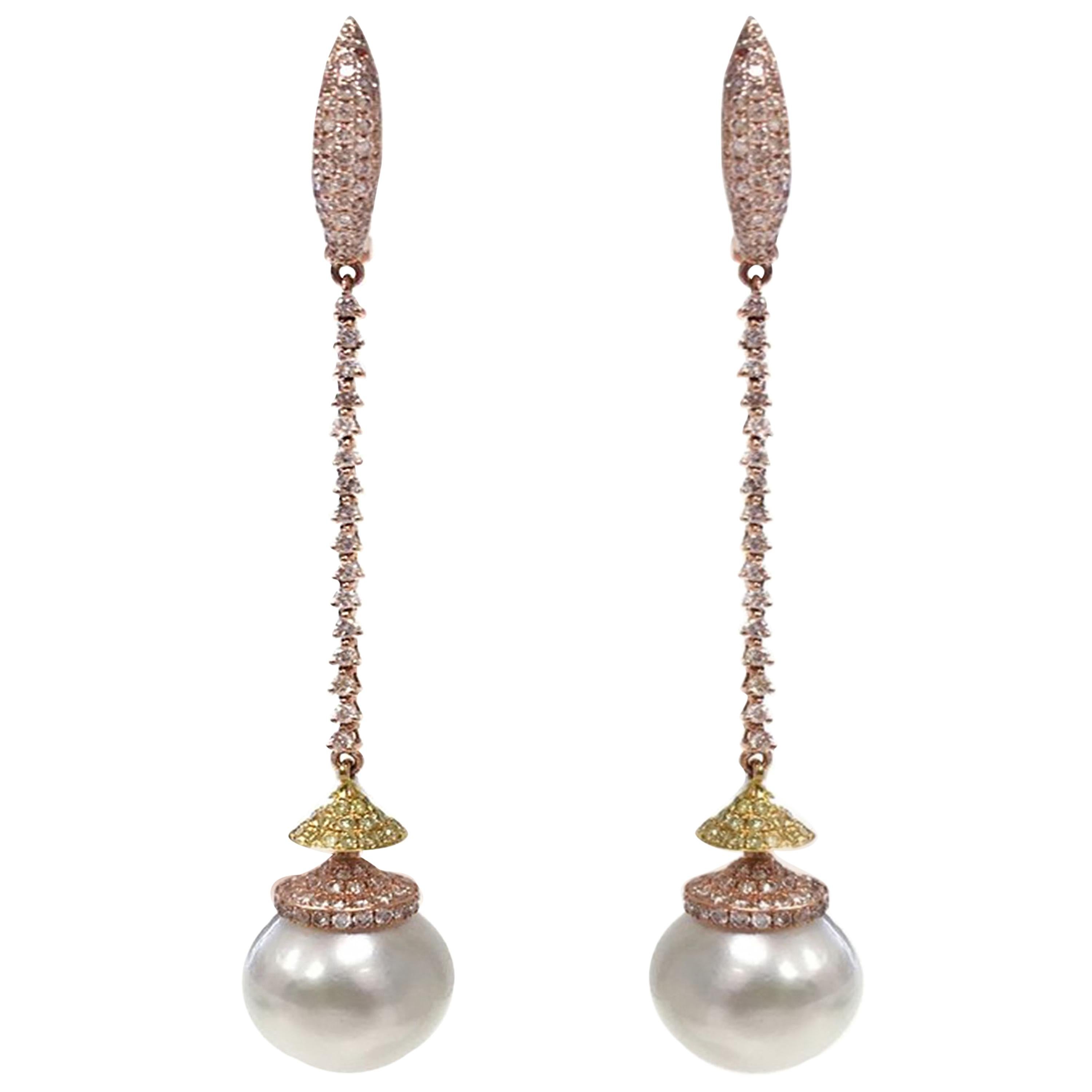 Stephanie Kantis  South Sea Pearl Diamond Rose Gold Drop Earrings For Sale
