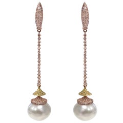 Stephanie Kantis  South Sea Pearl Diamond Rose Gold Drop Earrings
