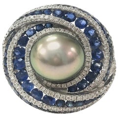 Stephanie Kantis Tahitian Pearl, Sapphire And Diamond Ring