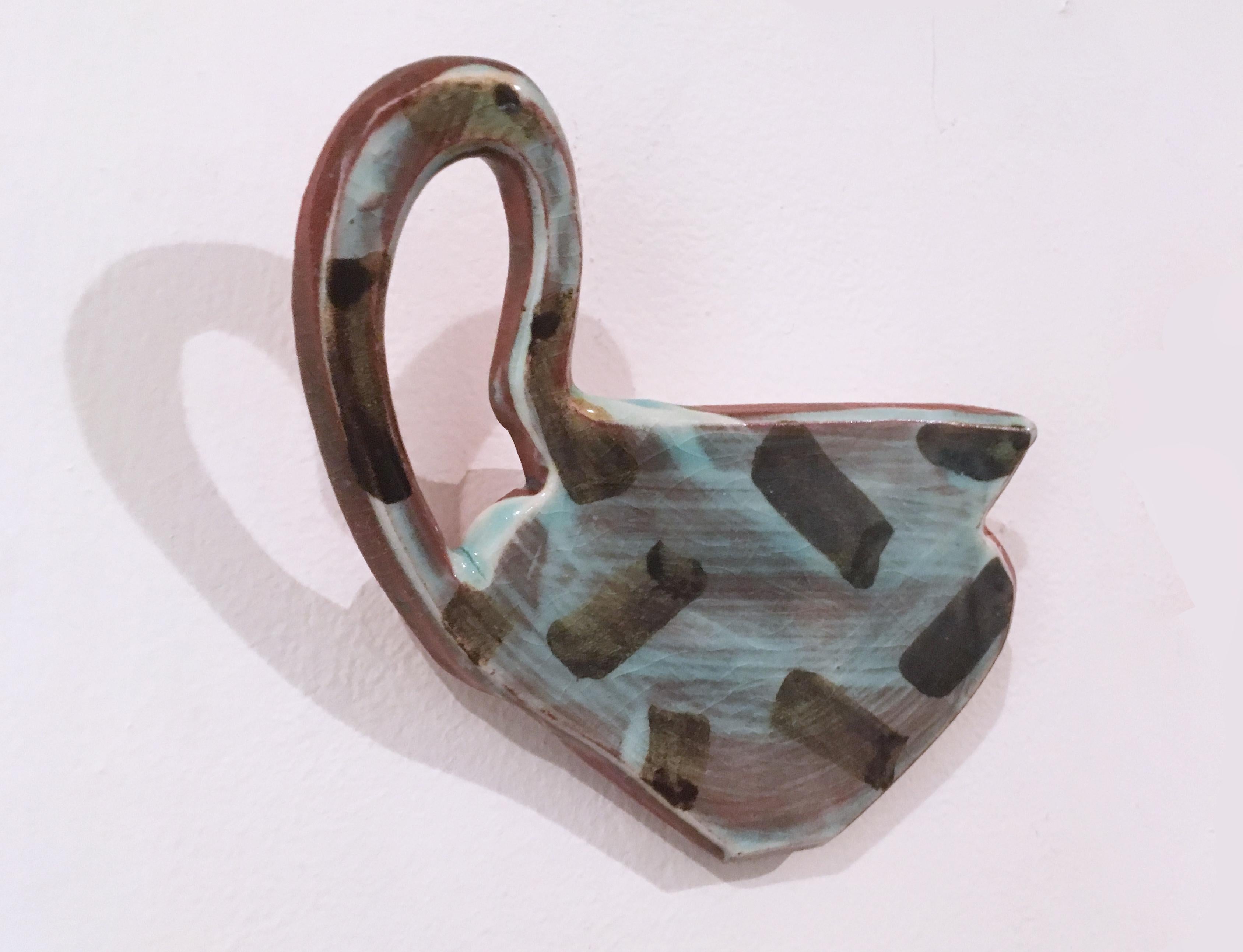Flat Pot I, 2019, Glazed earthenware wall sculpture, flat tea cup, terracotta - Sculpture by Stephanie Kantor
