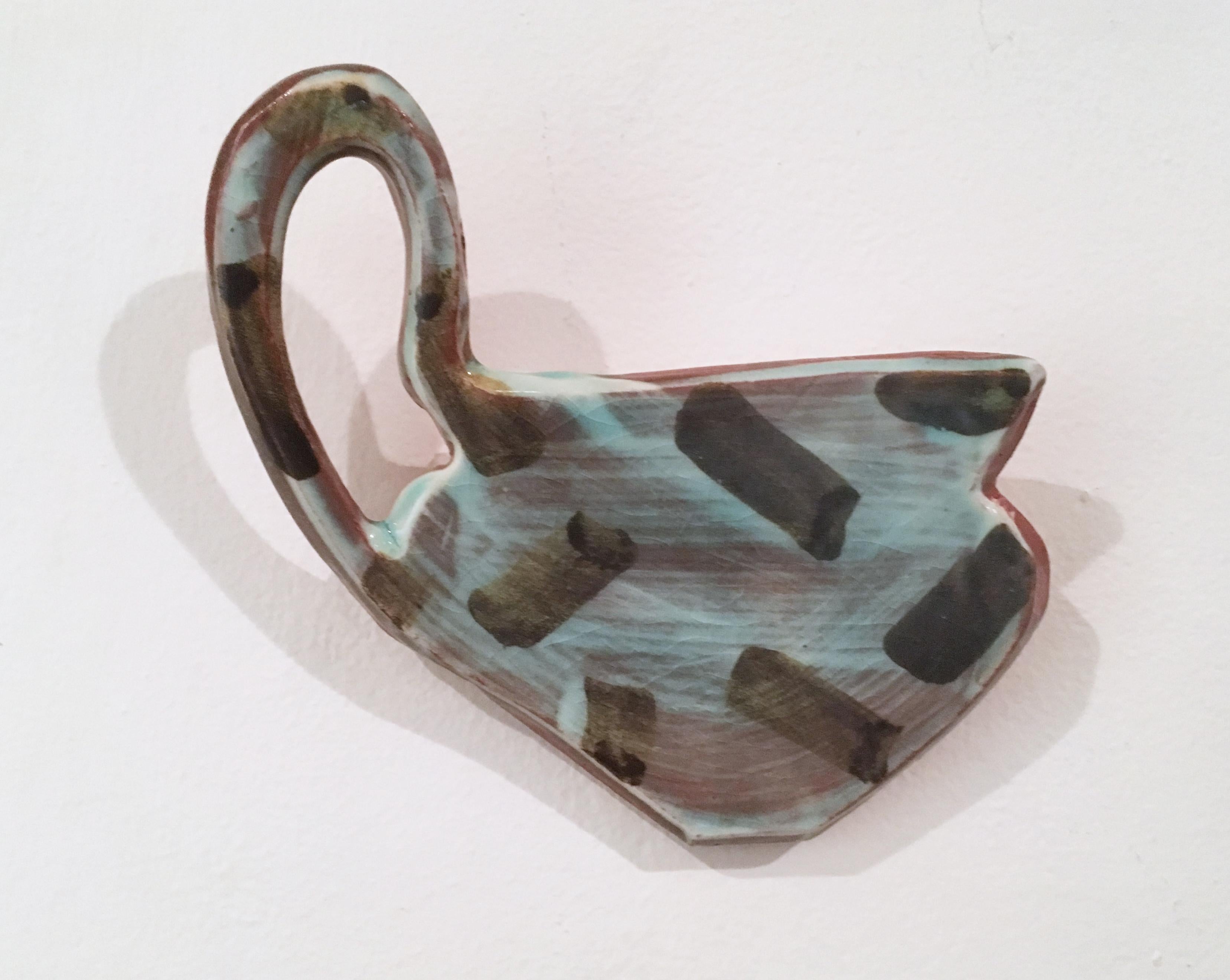 Flat Pot I, 2019, Glazed earthenware wall sculpture, flat tea cup, terracotta - Contemporary Sculpture by Stephanie Kantor
