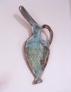 Flat Pot X, 2019, Glazed earthenware flat wall sculpture pastel on terracotta