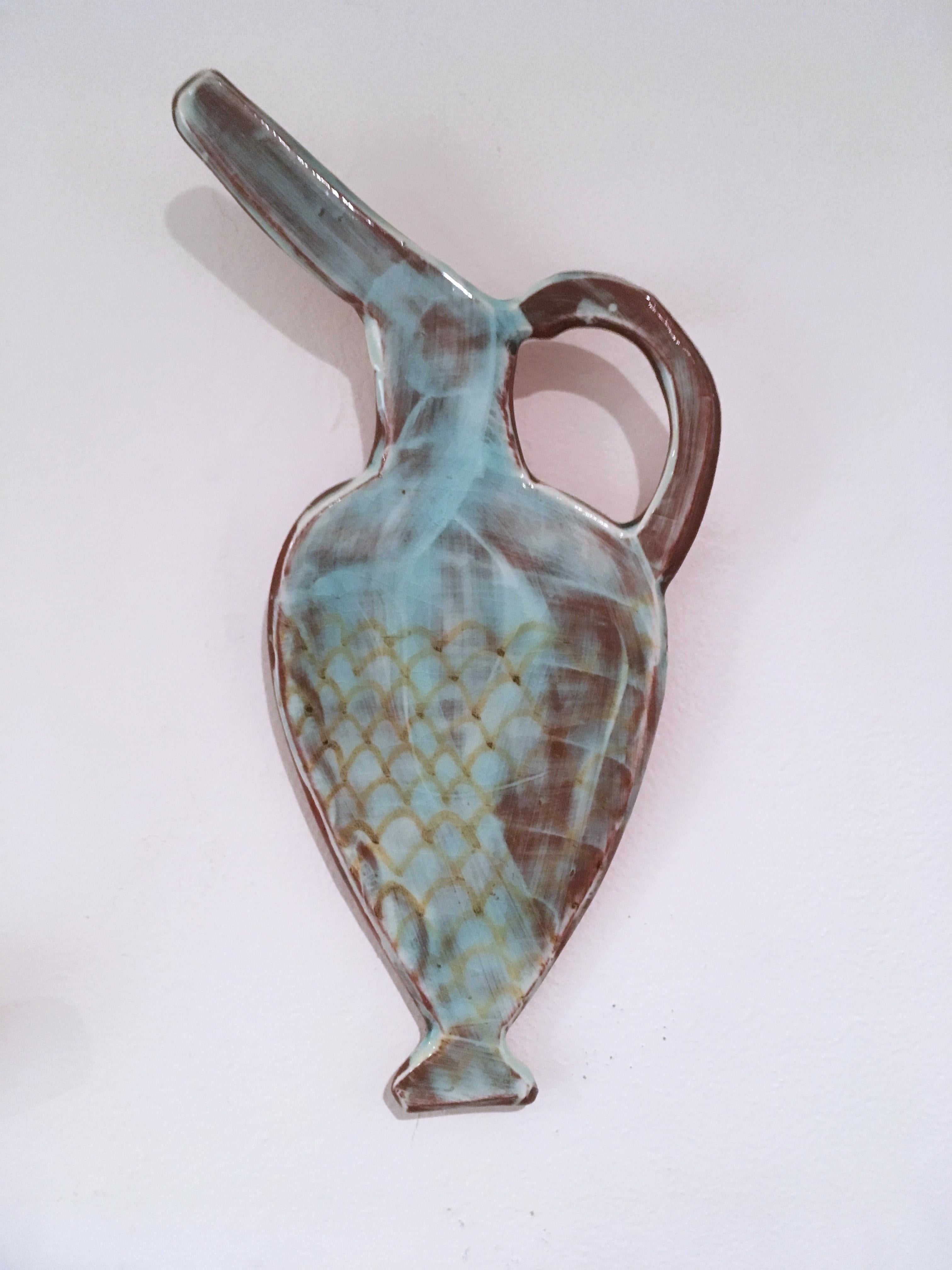 Flat Pot X, 2019, Glazed earthenware flat wall sculpture pastel on terracotta - Contemporary Sculpture by Stephanie Kantor