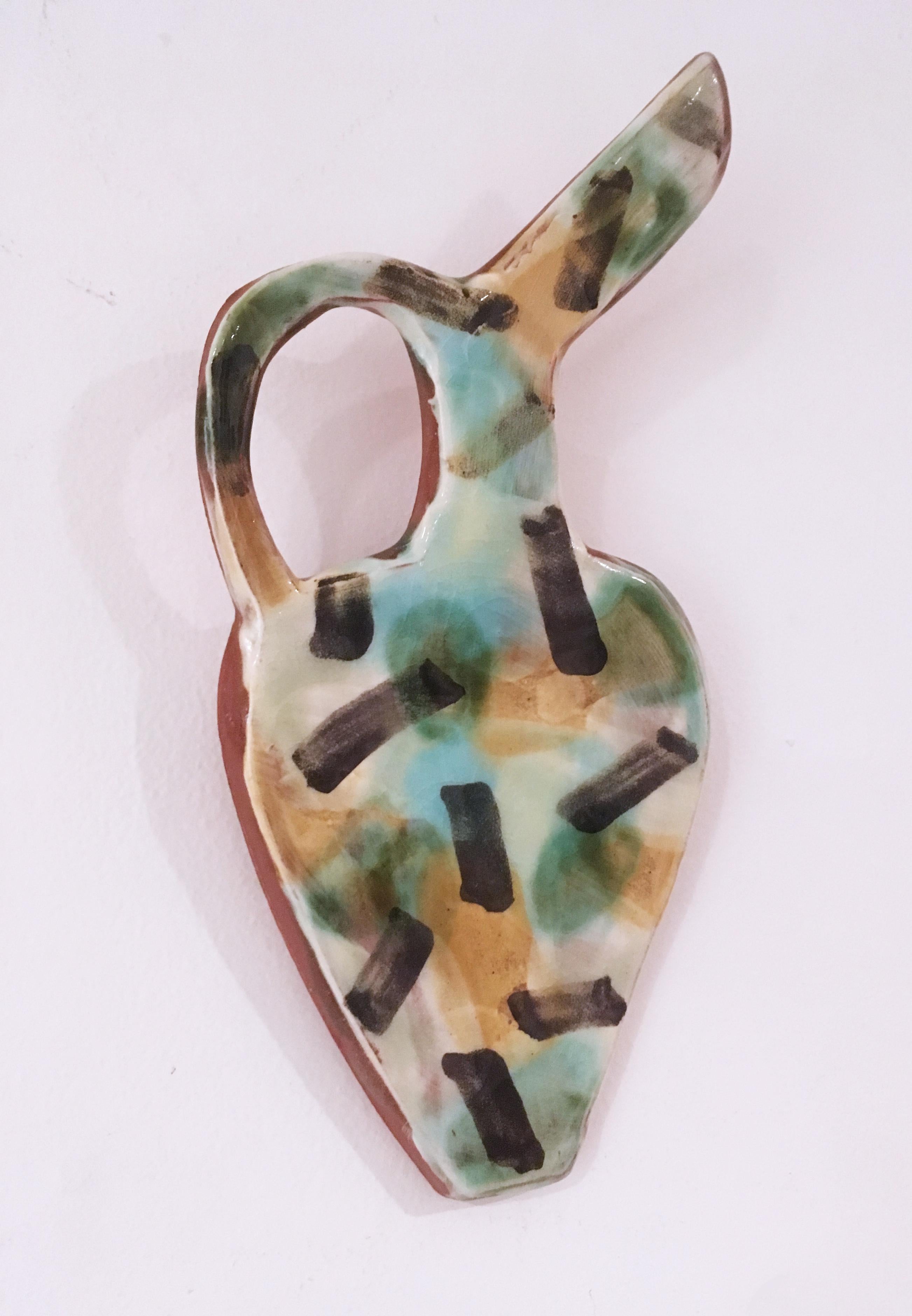 Flat Pot XIII, 2019, Glazed earthenware wall sculpture pitcher shape terracotta - Sculpture by Stephanie Kantor