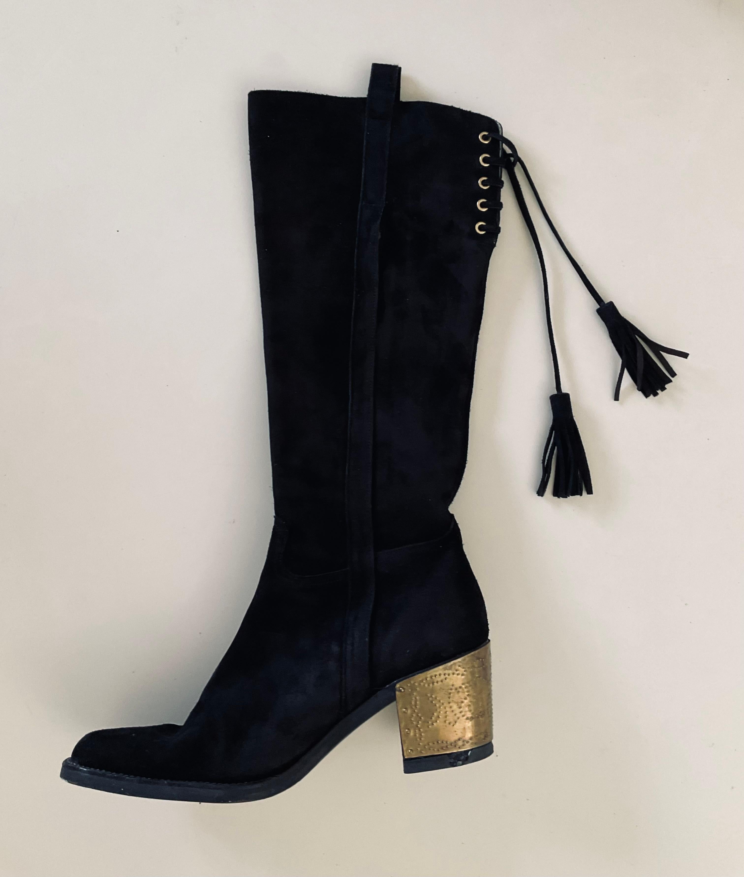 Stephanie Keller Botas de ante negro con borla Tacón icónico años 80 Negro en venta