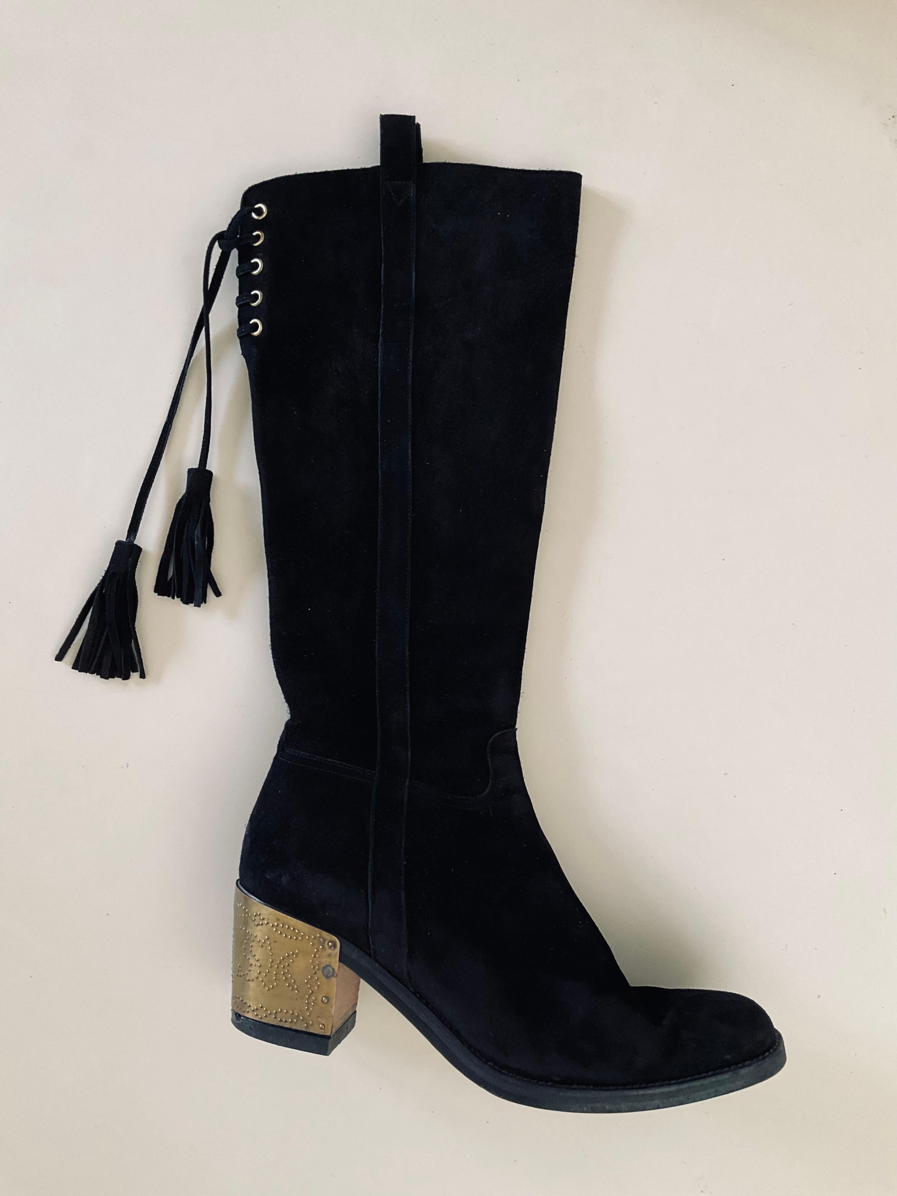 Stephanie Keller Botas de ante negro con borla Tacón icónico años 80 en Bueno estado para la venta en 'S-HERTOGENBOSCH, NL