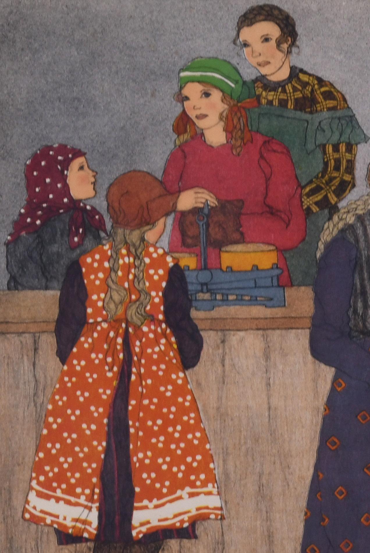 Les filles de l'école de Vienne packing Rations d'Angleterre et d'Amérique pour les enfants - Jugendstil Print par Stephanie Kraus