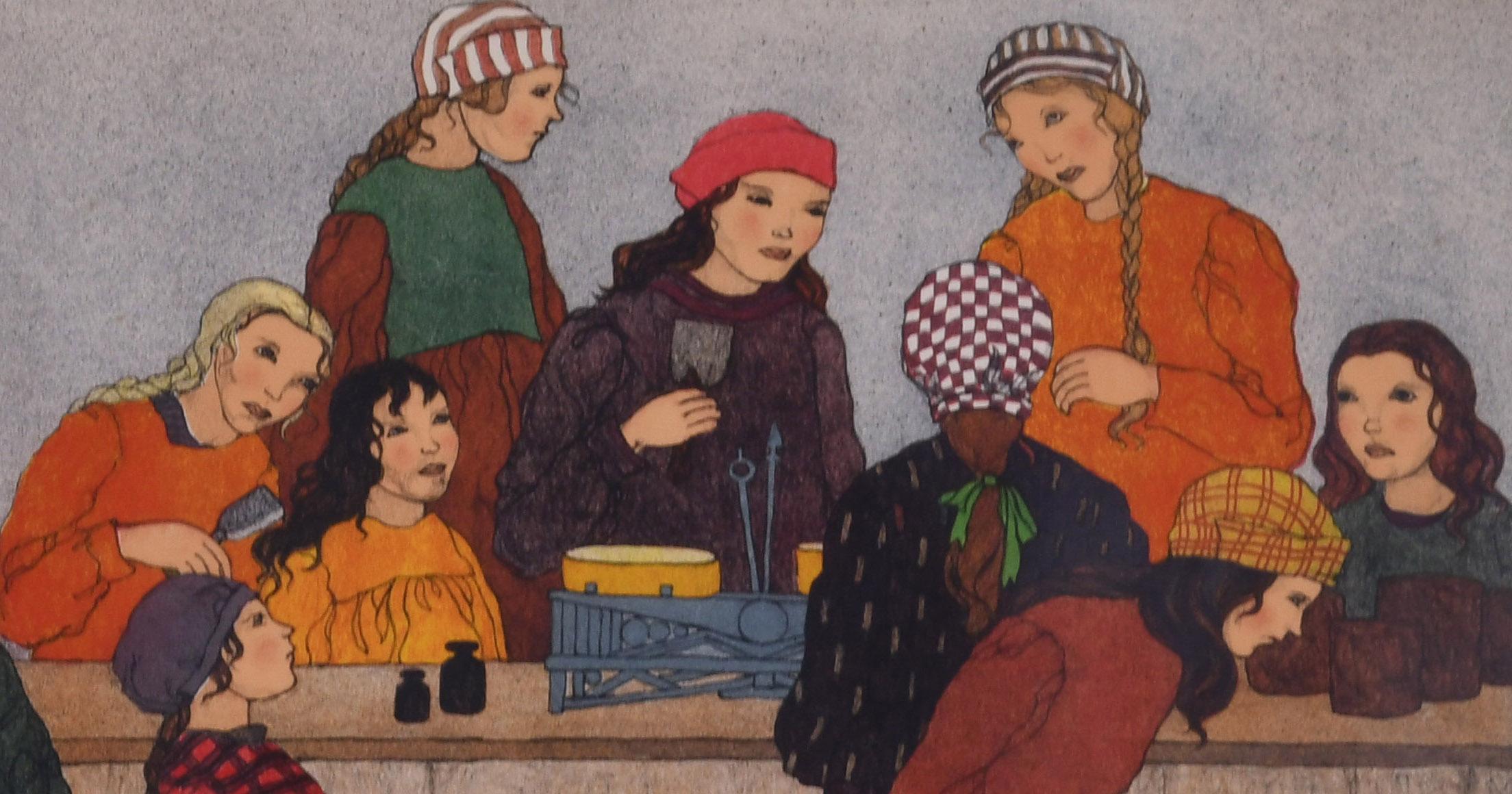 School Girls of Vienna Packing Rations from England and America for the Children - Jugendstil Print by Stephanie Kraus