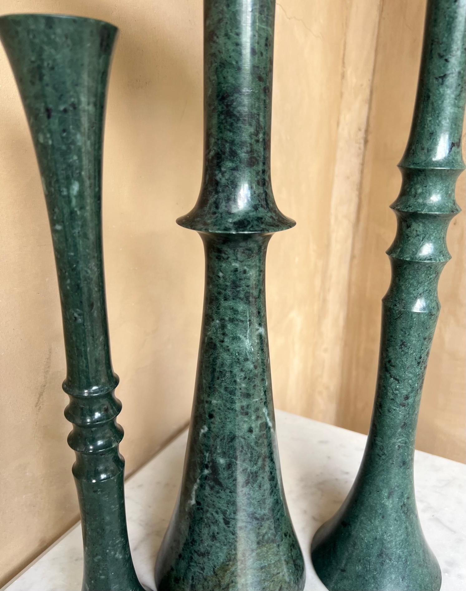 Stephanie Odegard Green Marble Candle Holders Designed by Paul Mathieu- Set of 3 3