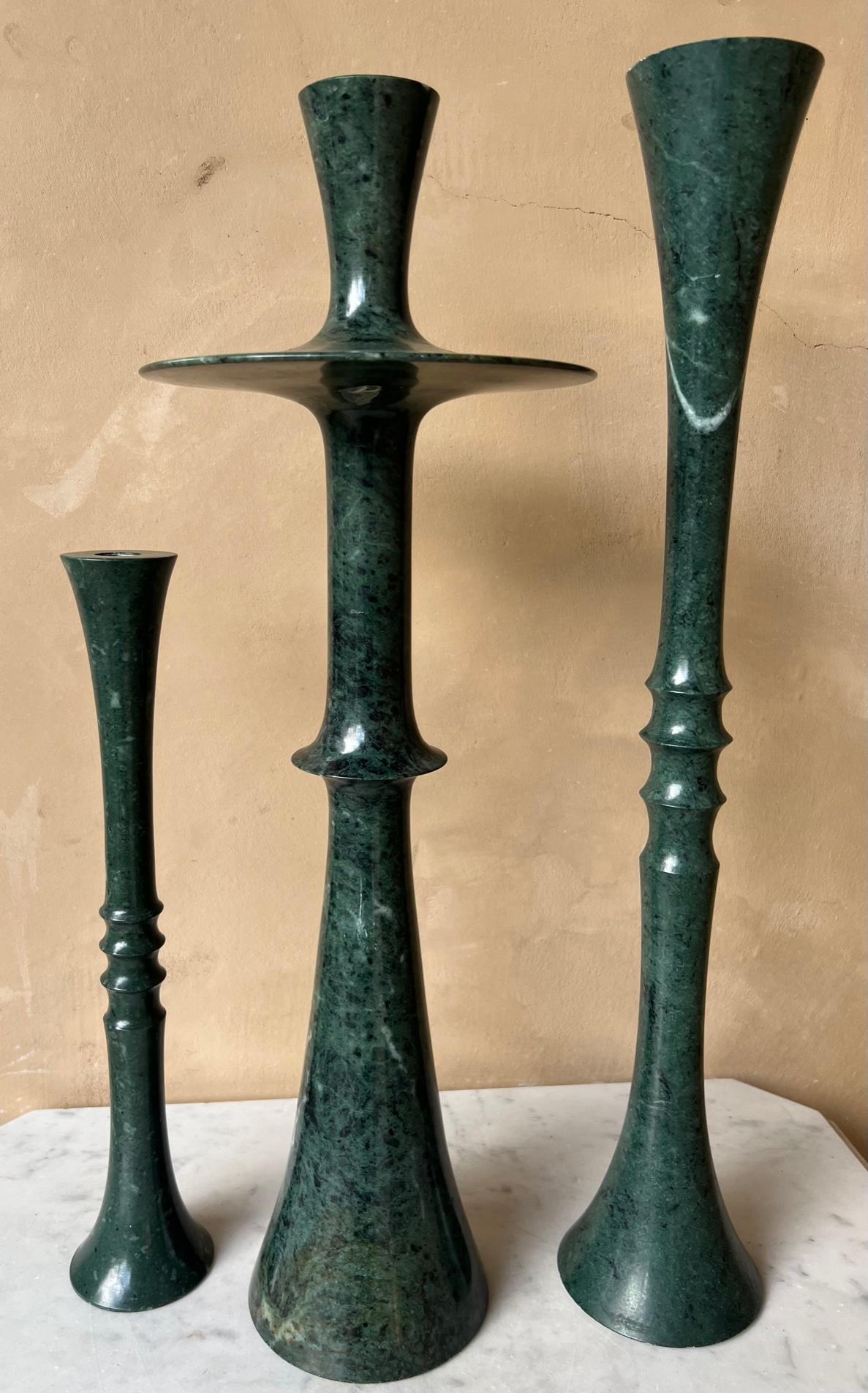 Stephanie Odegard Green Marble Candle Holders Designed by Paul Mathieu- Set of 3 4