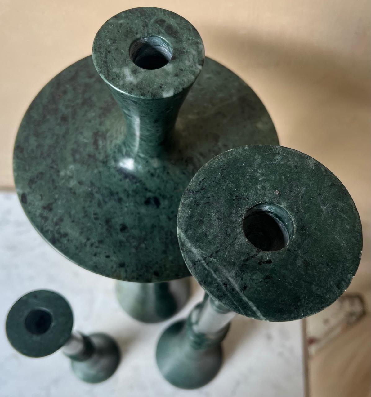 Stephanie Odegard Green Marble Candle Holders Designed by Paul Mathieu- Set of 3 5