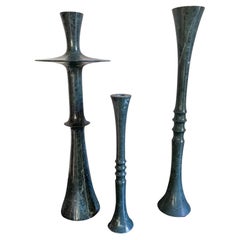 Stephanie Odegard Green Marble Candle Holders Designed by Paul Mathieu- Set of 3