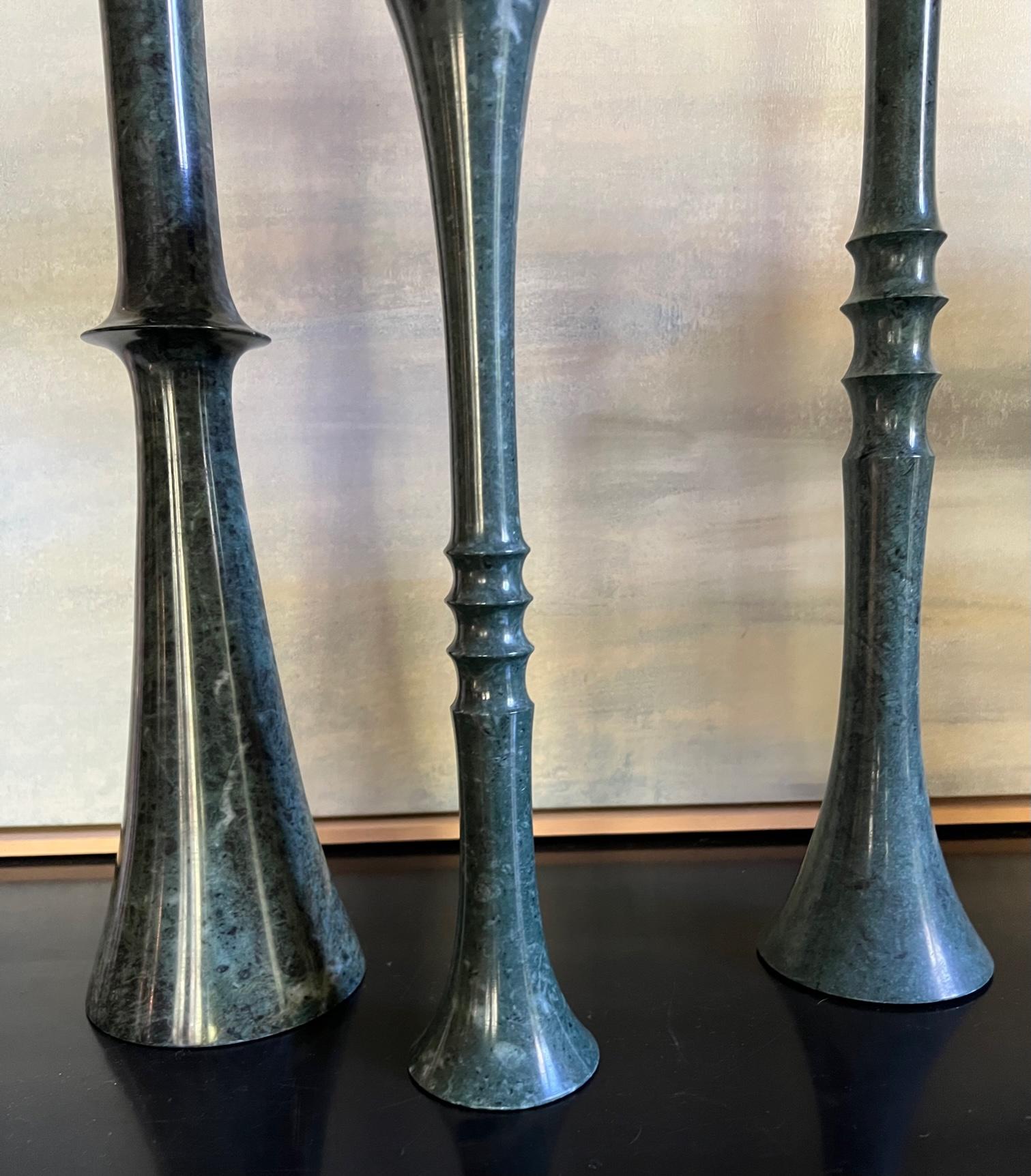 Stephanie Odegard Green Marble Candle Holders Designed by Paul Mathieu- Set of 3 In Good Condition In Ross, CA