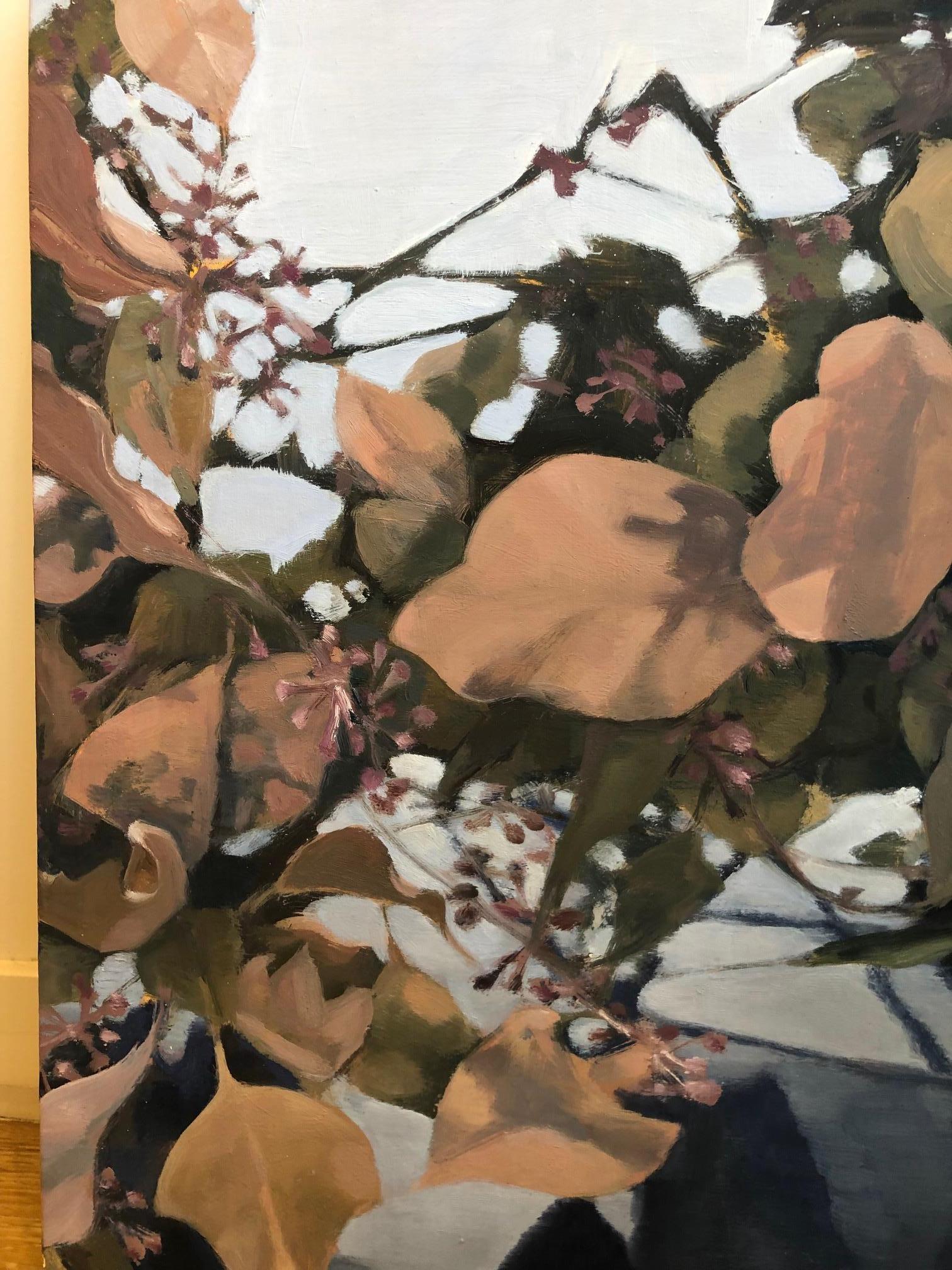 Leuchtend helles Licht / Ölgemälde auf Tafel, Eukalyptusblätter – abstrakter Realismus (Zeitgenössisch), Painting, von Stephanie Peek