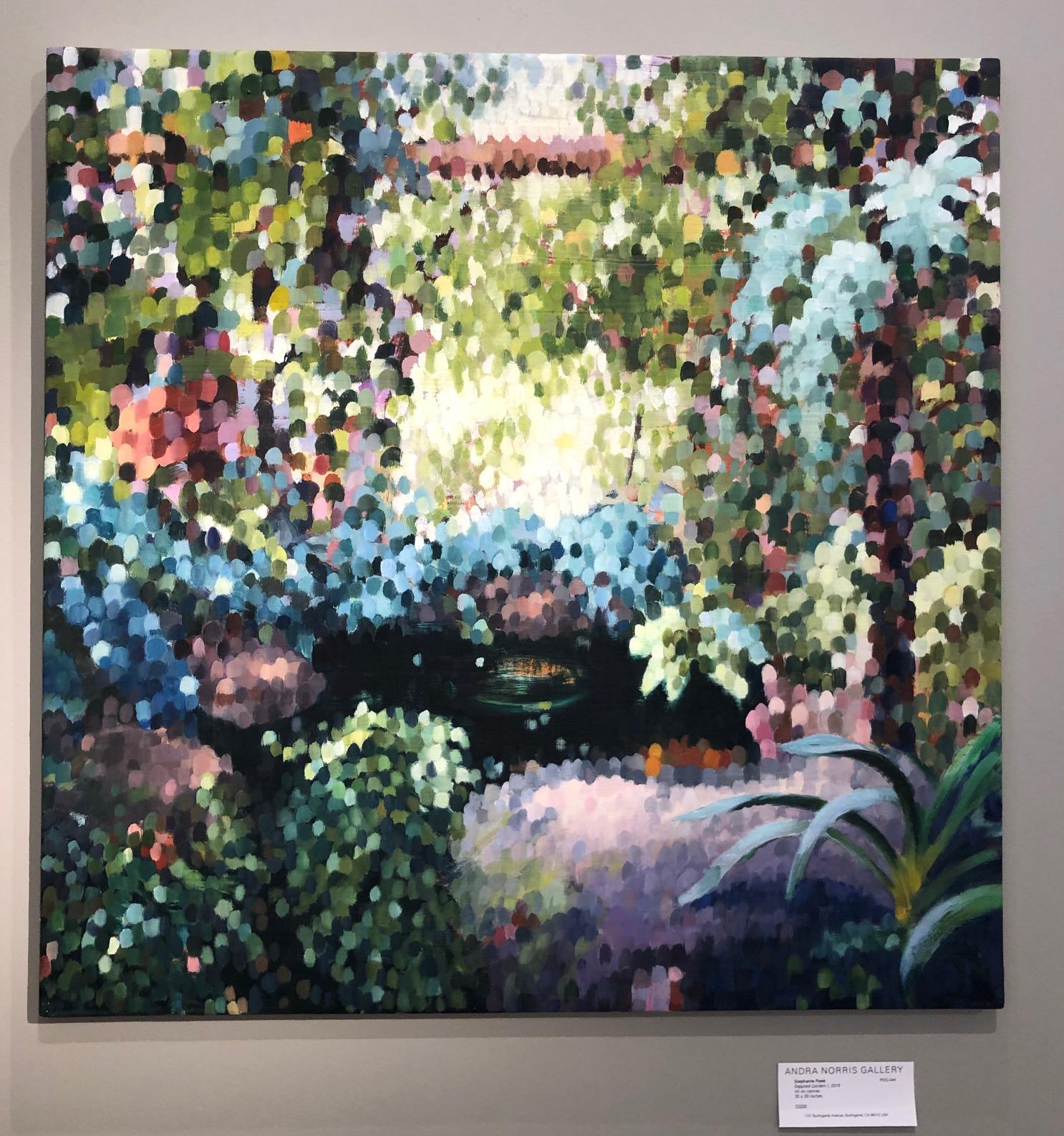 Dappled Garden I /  oil on canvas - contemporary lush Parisian garden  - Painting by Stephanie Peek