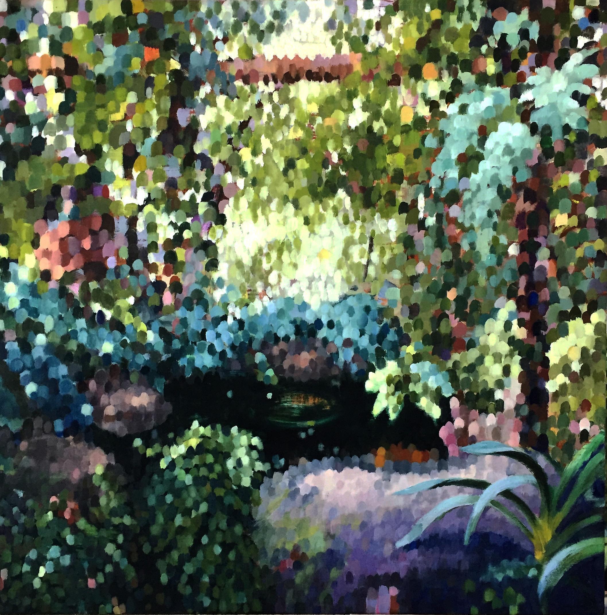 Stephanie Peek Still-Life Painting - Dappled Garden I /  oil on canvas - contemporary lush Parisian garden 