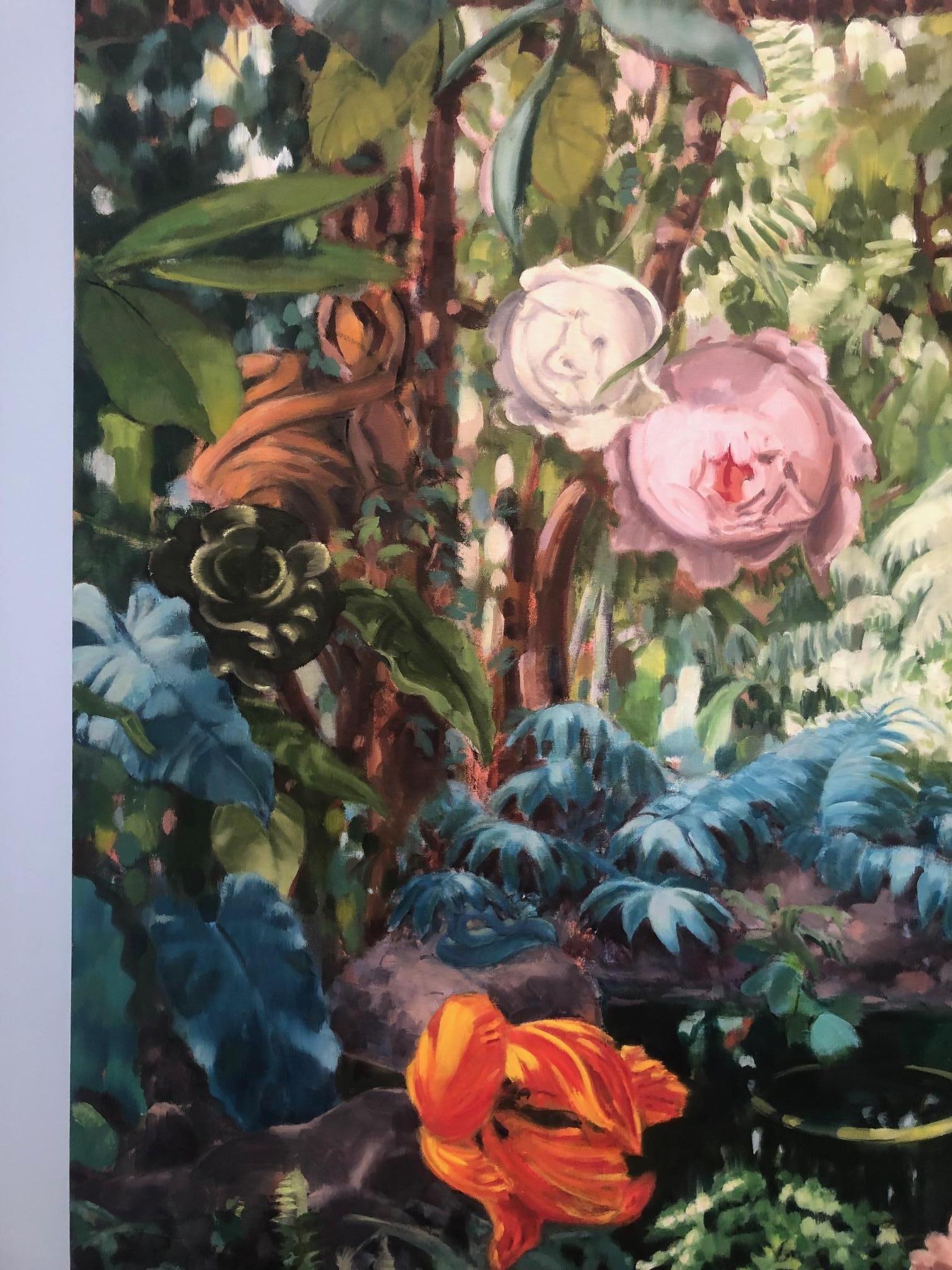 La Grande Serre II /  oil on canvas - contemporary lush Pairs garden scene  - American Realist Painting by Stephanie Peek