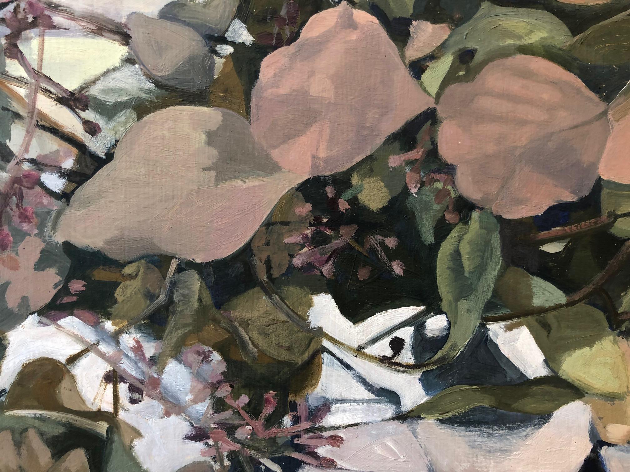 Reflections II / feuilles d'eucalyptus, chaleur, nature, peinture à l'huile abstraite sur panneau - Contemporain Painting par Stephanie Peek