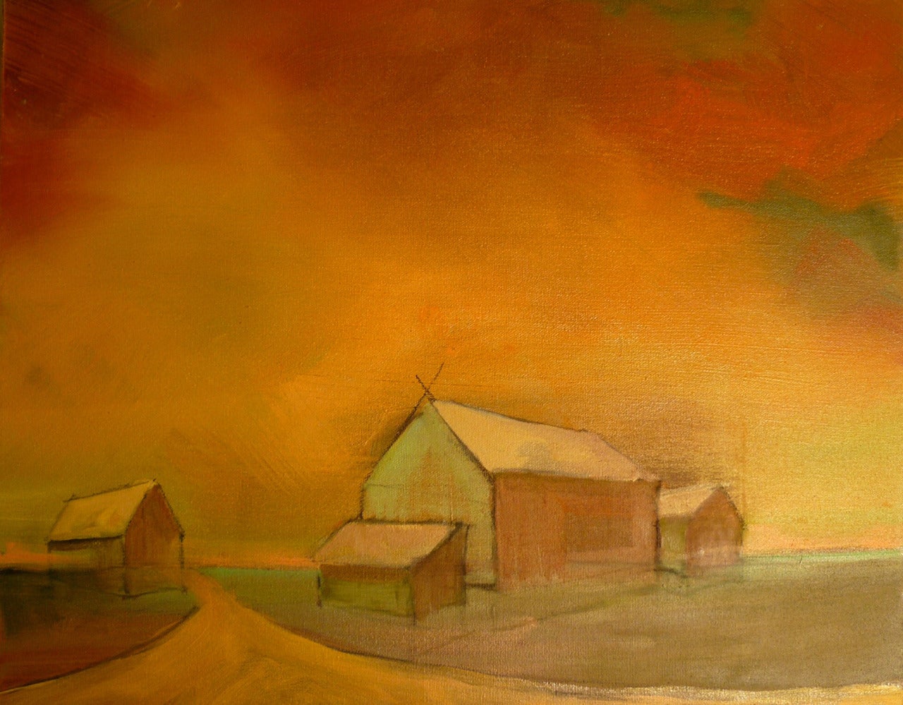Stephanie Reit Landscape Painting - Vanishing Point 4 Barns
