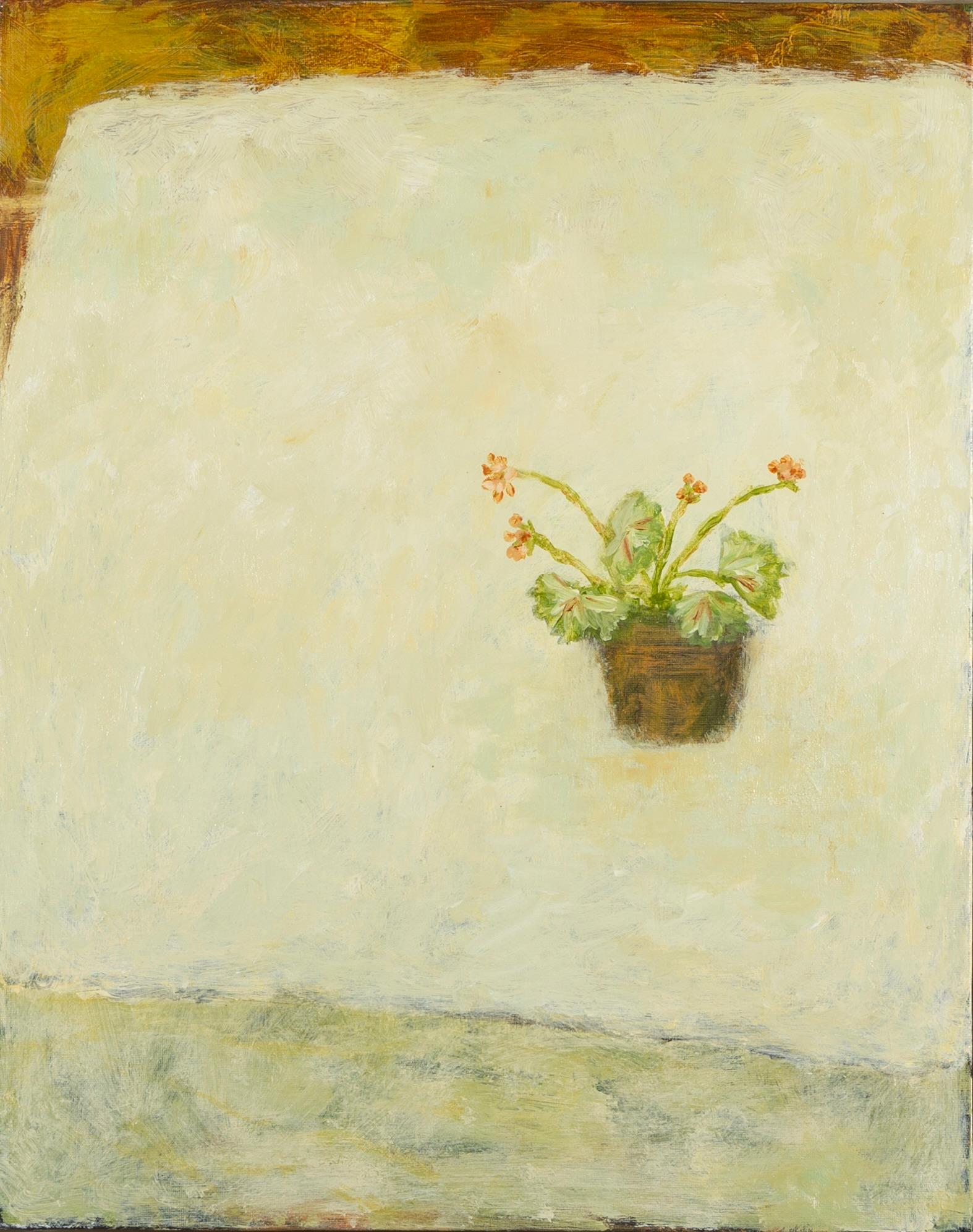 Still-Life Painting di Stephanie Richards - Gerani in fiore, pittura ad olio contemporanea di natura morta floreale, 2024