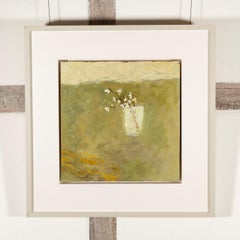 Magnolia Flower - Green Contemporary Flower Still Life Oil Painting