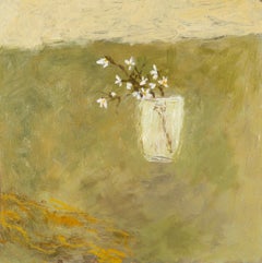 Magnolia Flower - Green Contemporary Flower Still Life Oil Painting