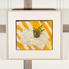 Rayas Ocres - Amarillo Brillante + Blanco Pintura al Óleo Contemporánea de Flores